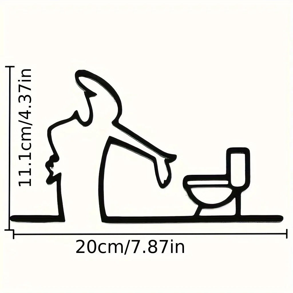 Modern Home Decor Novelty Toilet Sign 2D Flat Metal Black Frame Easy Install Wall Art For Bathroom Self With Holes