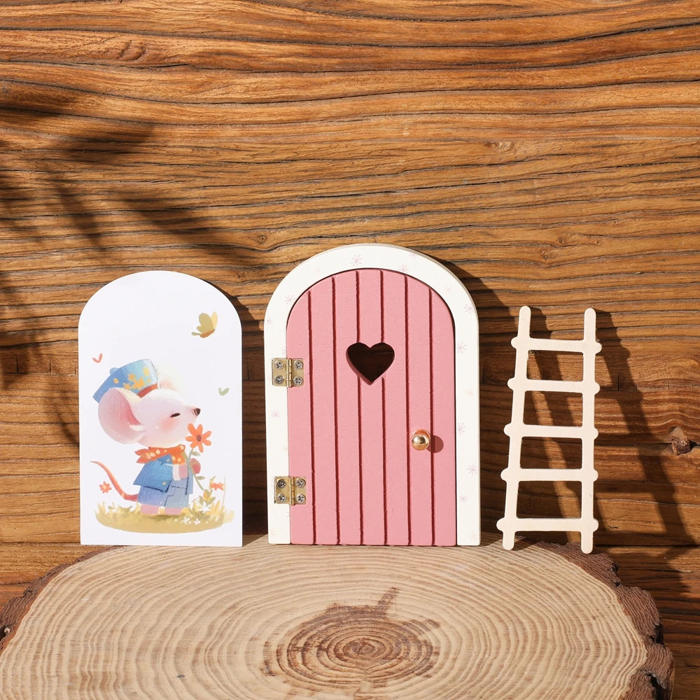 Dollhouse Mini Home Decorations Wood Fairy Elf Door Baby Room Wall Decoration Craft Ornaments Commemorative Tooth Box Baby Gift
