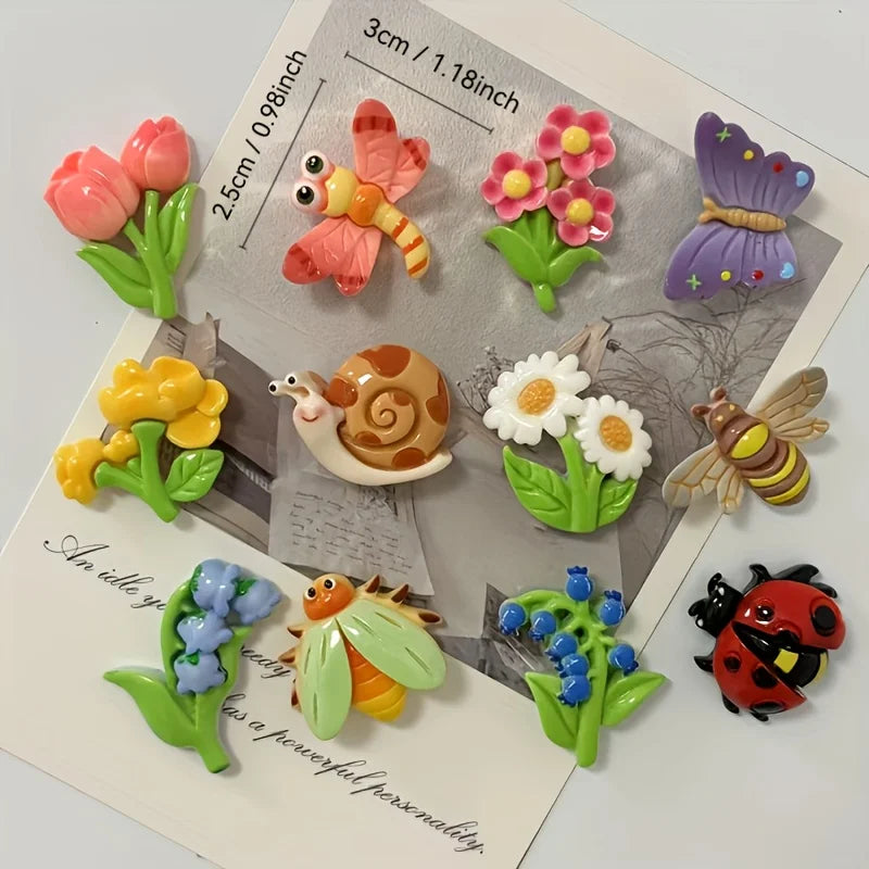 6/12pcs Floral and Insect Resin Refrigerator Magnets - Decorative Magnets for Refrigerators, Kitchens, and Whiteboards