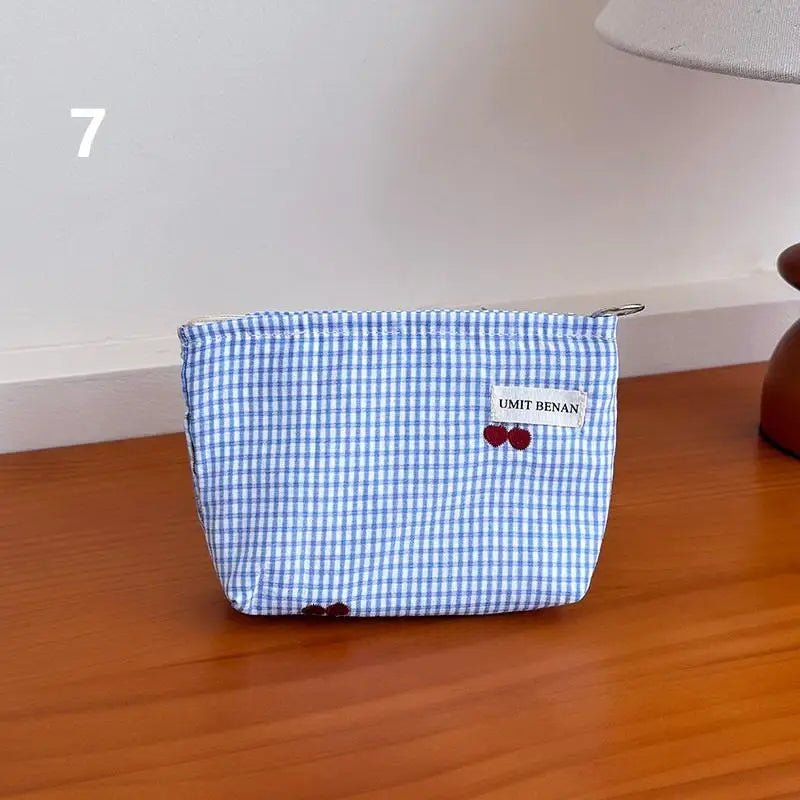 Light Blue Striped Bow Cosmetic Bag, Women Travel Makeup Organizer With Zipper, Multi-Use Toiletry Pouch