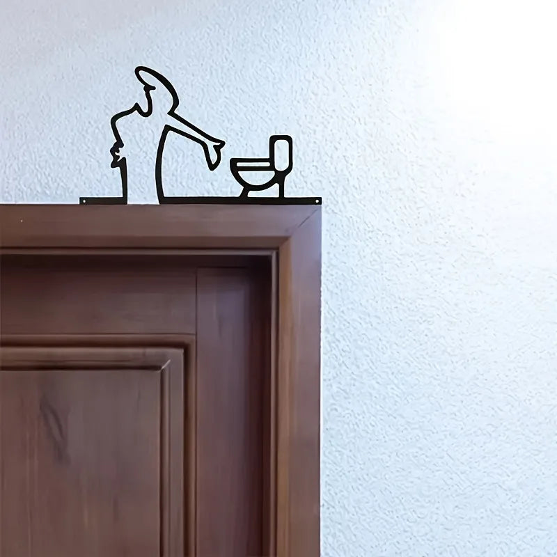 Modern Home Decor  Novelty Toilet Sign 2D Flat Metal Black Frame Easy Install Wall Art For Bathroom Self With Holes