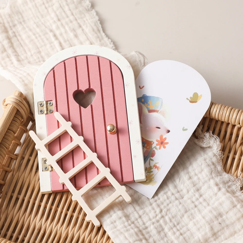 Dollhouse Mini Home Decorations Wood Fairy Elf Door Baby Room Wall Decoration Craft Ornaments Commemorative Tooth Box Baby Gift
