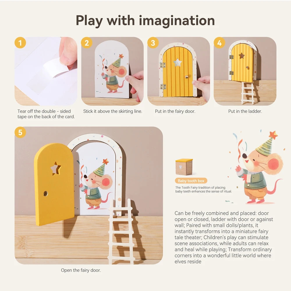 Dollhouse Mini Home Decorations Wood Fairy Elf Door Baby Room Wall Decoration Craft Ornaments Commemorative Tooth Box Baby Gift