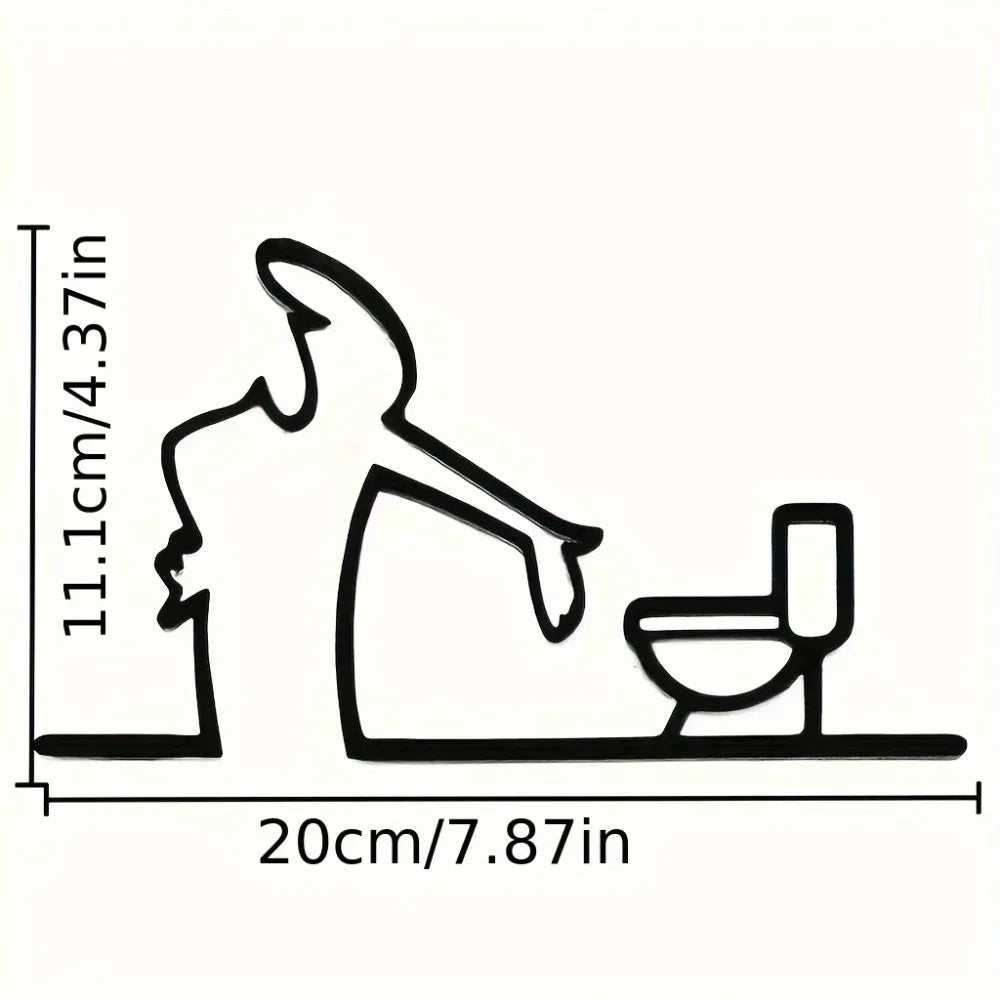 Modern Home Decor  Novelty Toilet Sign 2D Flat Metal Black Frame Easy Install Wall Art For Bathroom Self With Holes