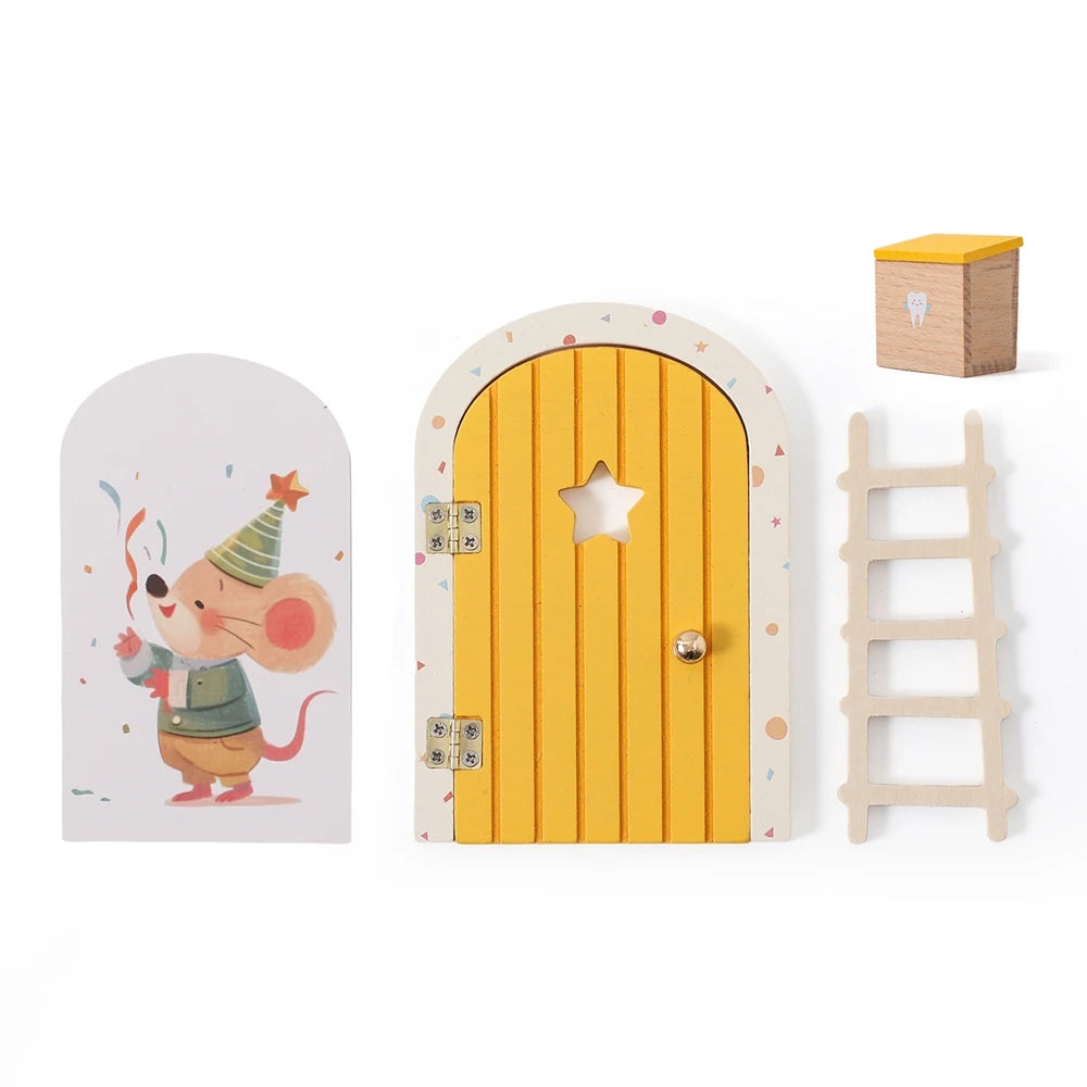 Dollhouse Mini Home Decorations Wood Fairy Elf Door Baby Room Wall Decoration Craft Ornaments Commemorative Tooth Box Baby Gift
