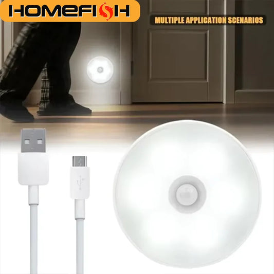 HOMEFISH Motion Sensor LED Night Light USB Rechargeable Wireless Closet Lamp for Kitchen Cabinet Wardrobe Staircase