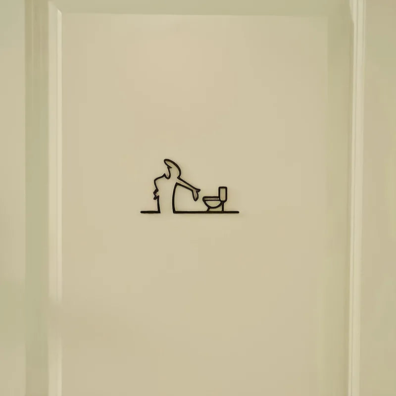 Modern Home Decor  Novelty Toilet Sign 2D Flat Metal Black Frame Easy Install Wall Art For Bathroom Self With Holes
