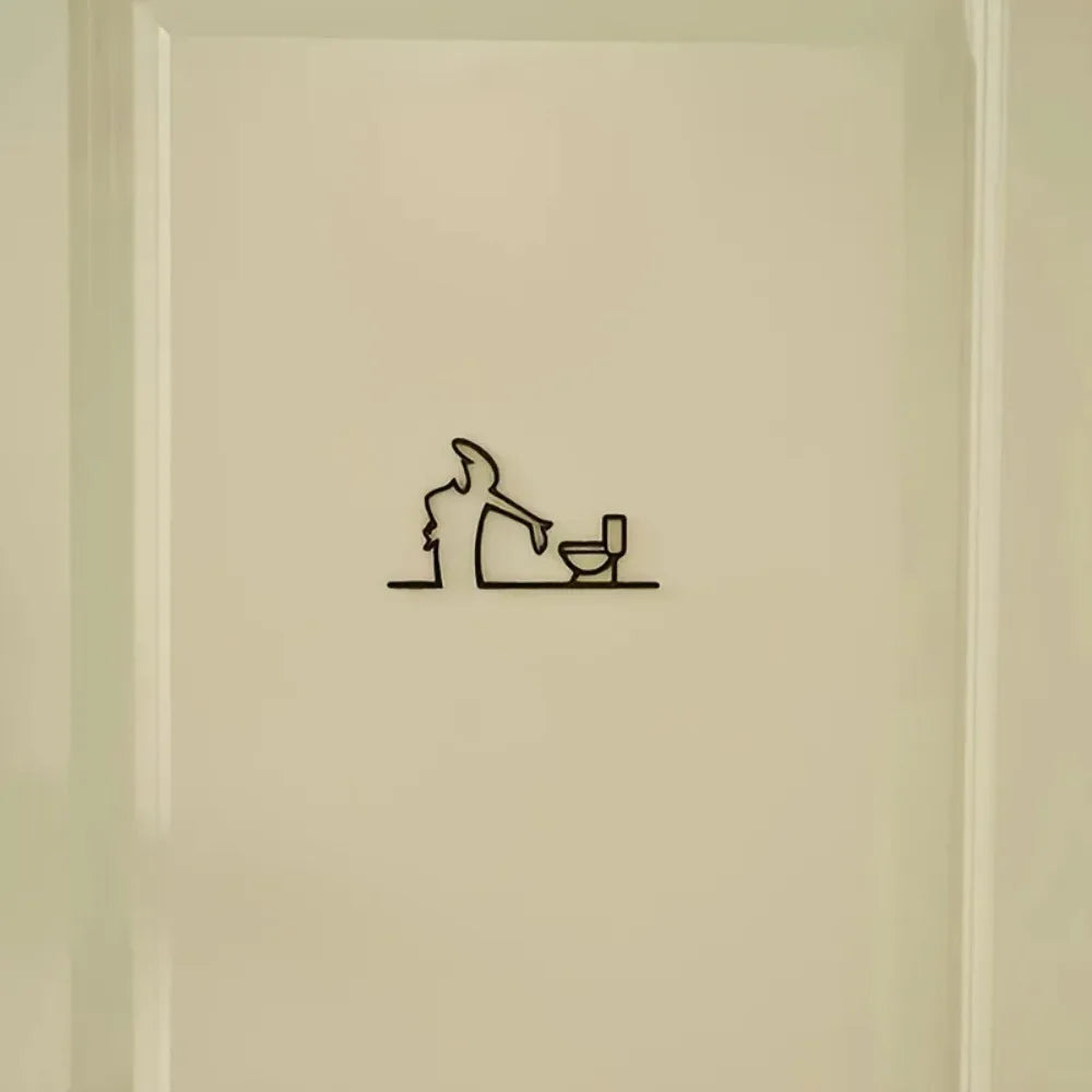 Modern Home Decor  Novelty Toilet Sign 2D Flat Metal Black Frame Easy Install Wall Art For Bathroom Self With Holes