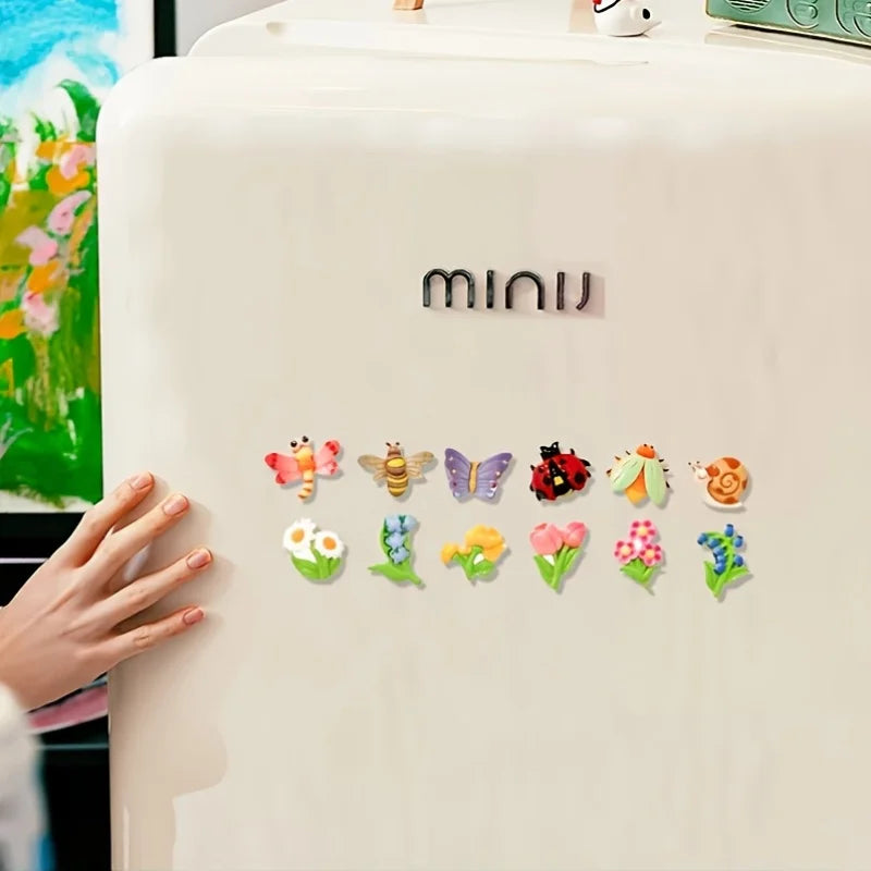 6/12pcs Floral and Insect Resin Refrigerator Magnets - Decorative Magnets for Refrigerators, Kitchens, and Whiteboards
