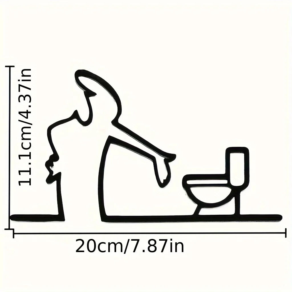 Modern Home Decor  Novelty Toilet Sign 2D Flat Metal Black Frame Easy Install Wall Art For Bathroom Self With Holes