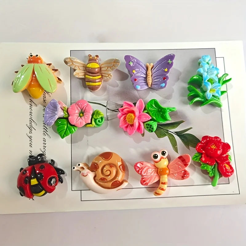 6/12pcs Floral and Insect Resin Refrigerator Magnets - Decorative Magnets for Refrigerators, Kitchens, and Whiteboards