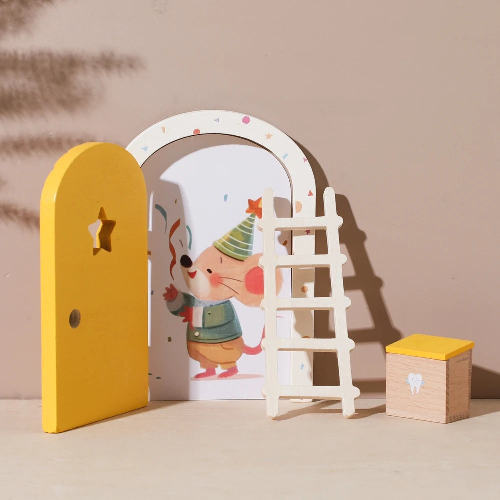Dollhouse Mini Home Decorations Wood Fairy Elf Door Baby Room Wall Decoration Craft Ornaments Commemorative Tooth Box Baby Gift