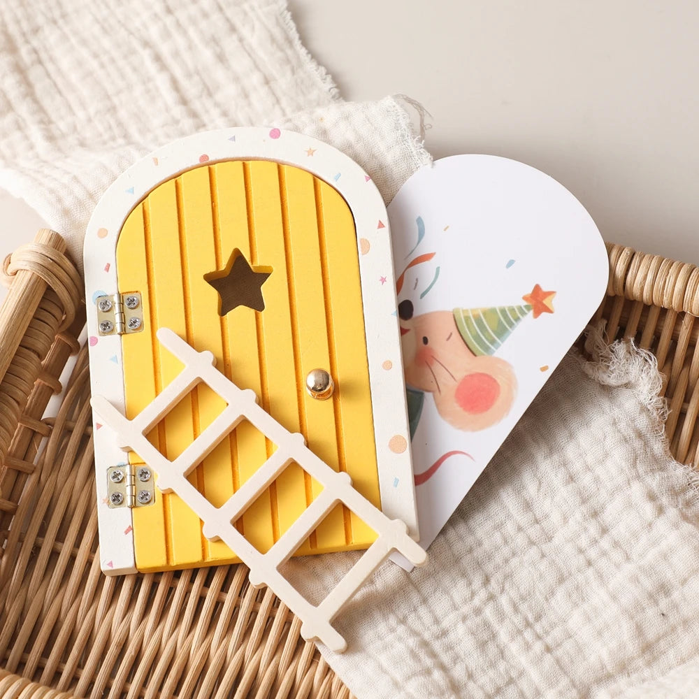 Dollhouse Mini Home Decorations Wood Fairy Elf Door Baby Room Wall Decoration Craft Ornaments Commemorative Tooth Box Baby Gift