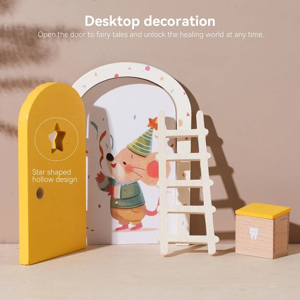 Dollhouse Mini Home Decorations Wood Fairy Elf Door Baby Room Wall Decoration Craft Ornaments Commemorative Tooth Box Baby Gift