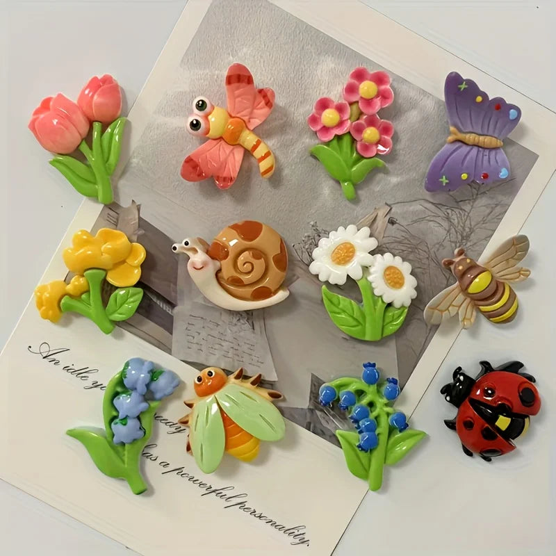 6/12pcs Floral and Insect Resin Refrigerator Magnets - Decorative Magnets for Refrigerators, Kitchens, and Whiteboards