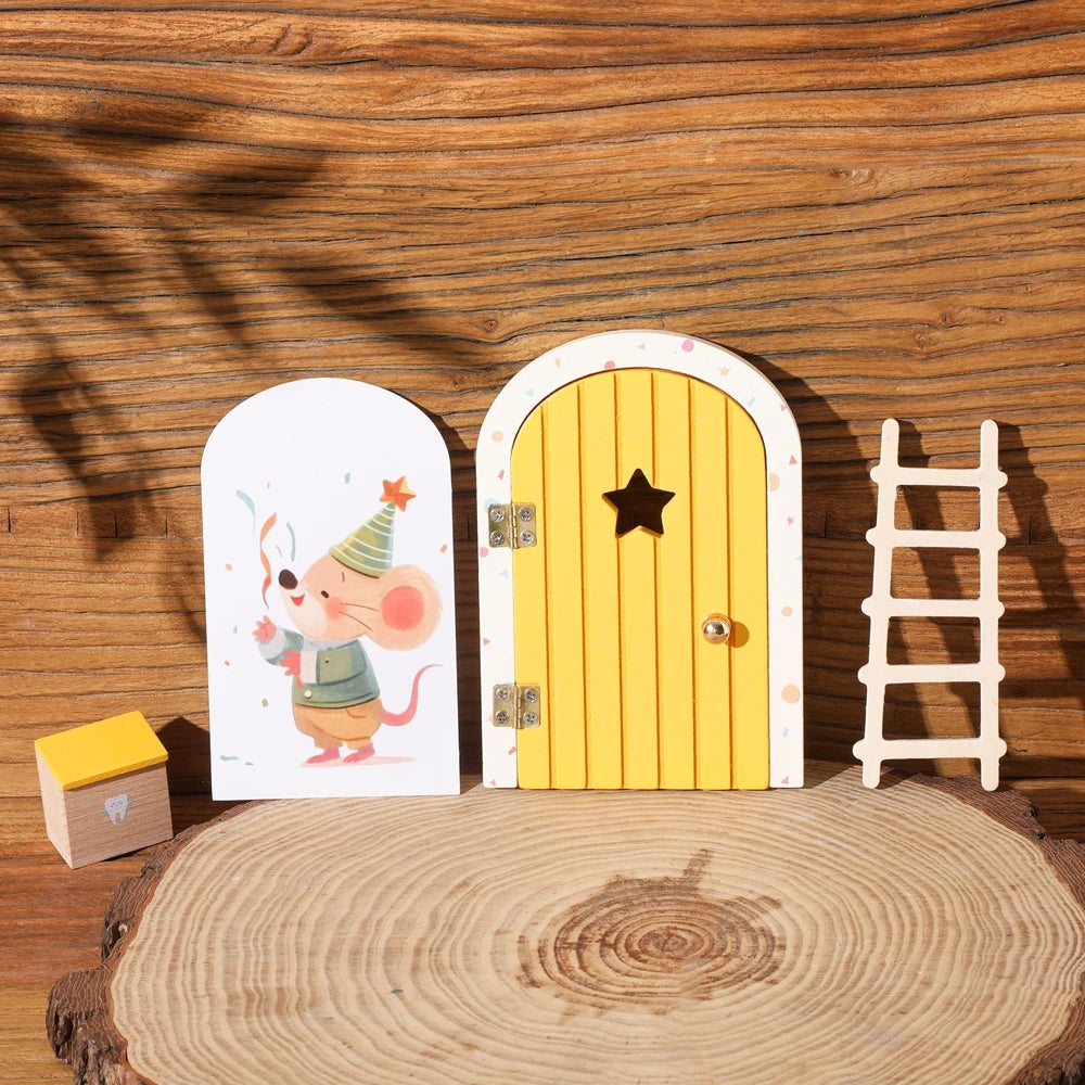 Dollhouse Mini Home Decorations Wood Fairy Elf Door Baby Room Wall Decoration Craft Ornaments Commemorative Tooth Box Baby Gift